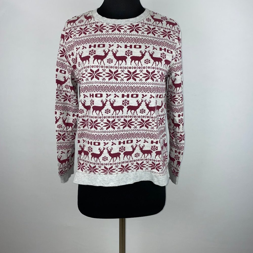 F21 S Reindeer Snowflake Ho Ho Ho Xmas Sweatshirt